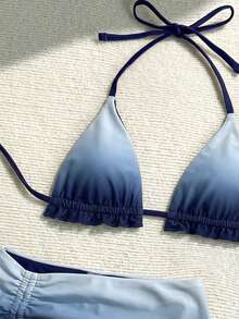 Soleia 3pcs Women's Tie Dye & Red Reversible Bikini Set, Women's Swimwear, Women's Holiday Swimwear, Women's Sexy Beach Outfit, Suitable For Easter, Holiday, Boho, Western, Music Festival, Country, Beach, Gradient, Sexy - Purple - View 5