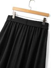 GlowEve CURVE Plus Size Women's Solid Color Fashionable Versatile Long A-Line High Waist Skirt - Black - View 5