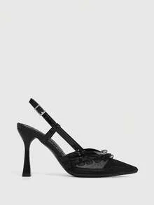 CUCCOO SZL 女士夏季新款时尚条纹鞋，闭趾舒适尖头甜美高跟鞋 - 黑色 - 查看 2