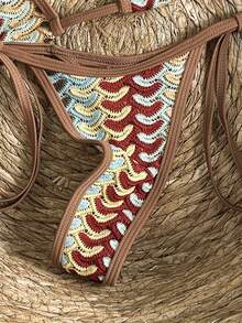 Swim SXY 2-Piece Textured Halter Bikini Set With Tie Side Bottoms, Sexy Swimwear For Beach & Holiday, Spring/Summer - Multicolor - View 4