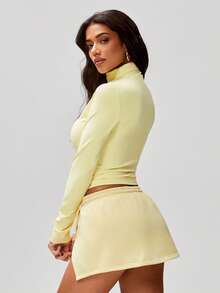 Denimoi Super Stretch High Neck Long Sleeve Top Casual Outfits Airport Fashionable Streetwear Cozy - Light Yellow - View 5