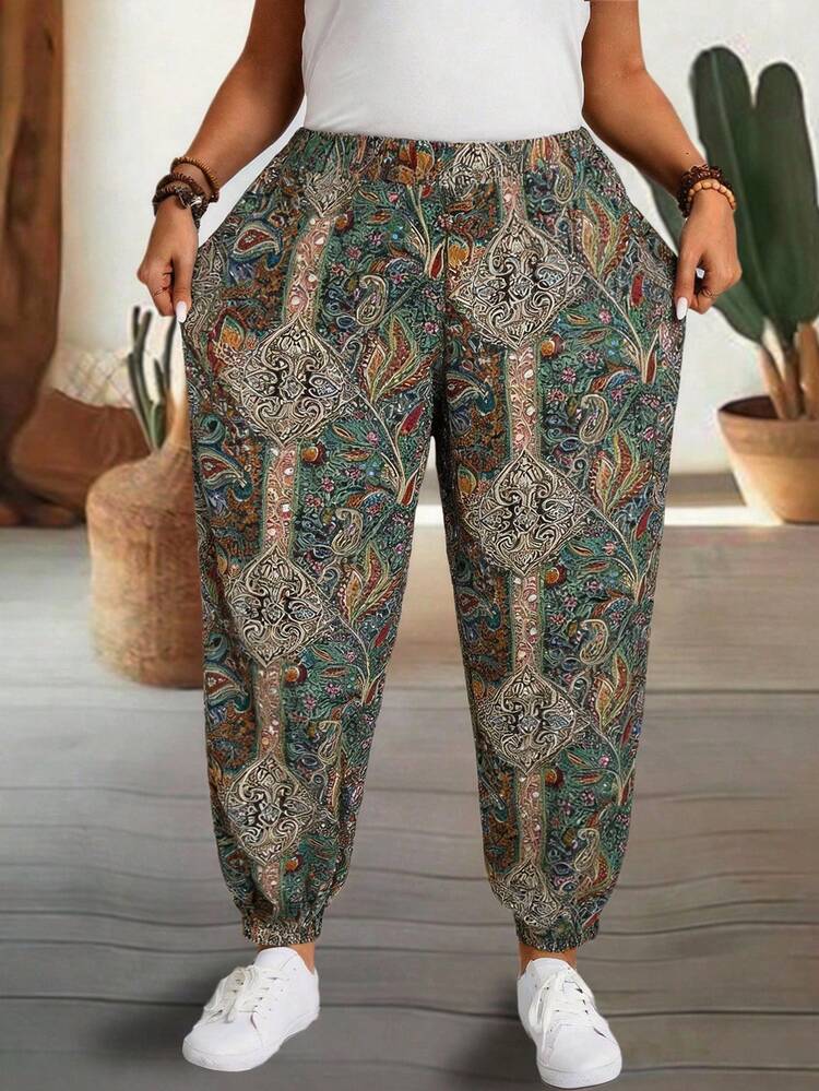 Plus Size Women Paisley Print Casual Pants,Summer Dresses For Women,Spring Outfit Women ,Vacation Outfits Women,Beach Outfits For Women Paisley Print Pants Printed Pants For Women Boho Pants For Women Bohemian Pants Women Summer Pants Pattern Pants Boho Trousers Bohemian Trousers Women's Summer Pants Pants For Women Casual Women's Summer Pants Wide Leg Pants Woman High Waist