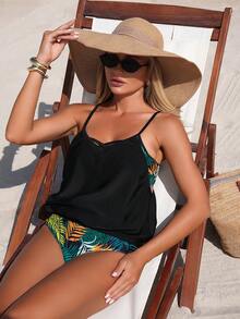Swim Lushoire مجموعة بيكيني بقميص كامي بطبعة نمر 2 في 1 للنساء، عطلة شاطئية، مجموعة ملابس السباحة النسائية الجديدة لربيع/صيف 2026: أنيقة، رومانسية، جذابة وحلوة؛ بسيطة، كاجوال ومتعددة الاستخدامات؛ تتميز بملابس سباحة بربطة عنق، وسدادات كأس قابلة للإزالة، وطباعات ملونة ذات موضوع عطلة. مثالية للخروجات الصيفية، عطلات الشاطئ، رحلات الجزر، والاستجمام تحت أشعة الشمس - متعدد الألوان - مشاهدة 5
