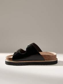 Solecia Zapatos de mujer con suela gruesa, sandalias versátiles para usar en primavera y verano, zapatos de vacaciones de verano, zapatos de primavera, zapatos de vacaciones de primavera, zapatos de Pascua, zapatos de Navidad - Negro - Ver 3