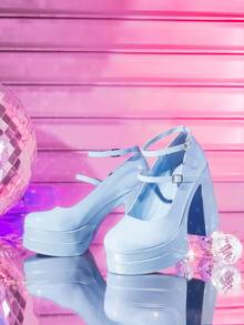 CUCCOO LuxiPop Giày cao gót đế dày màu đỏ rượu vang dành cho nữ, kiểu dáng mùa xuân, dự tiệc Phục sinh, dạ hội và Giáng sinh. - Gương màu xanh - Xem 3