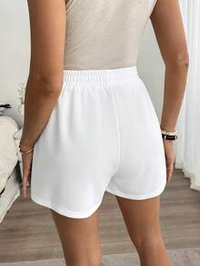 Louniche Women's Casual Elastic Waist Shorts With Contrast Trim, Summer - White - View 2