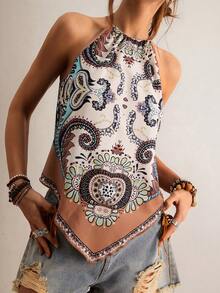 Freevana 女士花卉图案音乐节复古派对露背吊带背心 - 彩色 - 查看 6