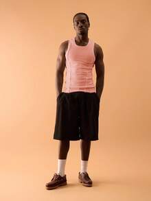 Musero Áo tank top nam cổ tròn, chi tiết đường may, ôm sát, chất liệu gân sọc, thích hợp mặc mùa thu đông. - Hồng - Xem 4