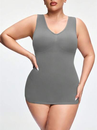 SHAPORA 2026 Bestselling Women's Fashionable & Comfortable Minimalist Solid Color High Quality Seamless Plus Size Shapewear Top, 1pc