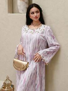 Yasmyna 女士土耳其长款连衣裙和阿拉伯传统长袍 - 粉色 - 查看 2