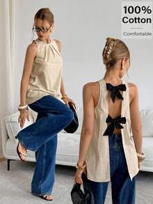 Siren Gaze Modisches Träger-Top mit Bindedetail für Pendlerinnen im Sommer - Aprikosenfarben - Übersicht 5