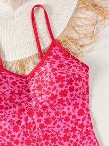 Swim SPRTY 女士夏季沙滩度假随机印花吊带露背短裤连体泳衣，后背搭扣设计，显瘦效果 - 彩色 - 查看 7