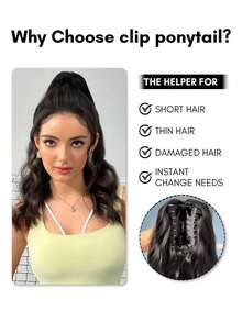 QUICK WEAR Extensión de cola de caballo con clip de cabello humano, extensión de cola de caballo de 16 pulgadas con clip de garra, extensión de cola de caballo ondulada larga con clip para mujeres, extensiones de cabello 100% cabello humano natural negro - Natural Black - Ver 8