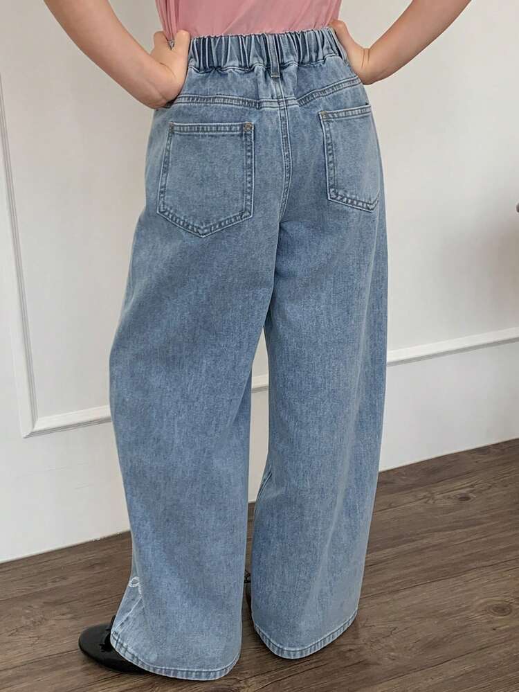 Tween Girls Bow Rhinestone Embellished Denim Jeans