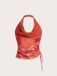 Aveloria Rosie Tie Dye Draped Front Halter Top  - Orange - View 2