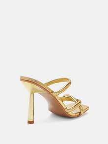 Glitzique Women's Gold Pyramid Decor High Heel Mules, Gorgeous Party High Heel Sandals Spring Shoes - Gold - View 10