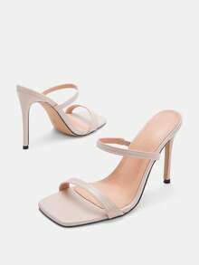 Glitzique Giày cao gót mũi vuông hở gót thời trang gợi cảm cho nữ, giày sandal đế xuồng đa năng, màu đen - Màu be - Xem 10