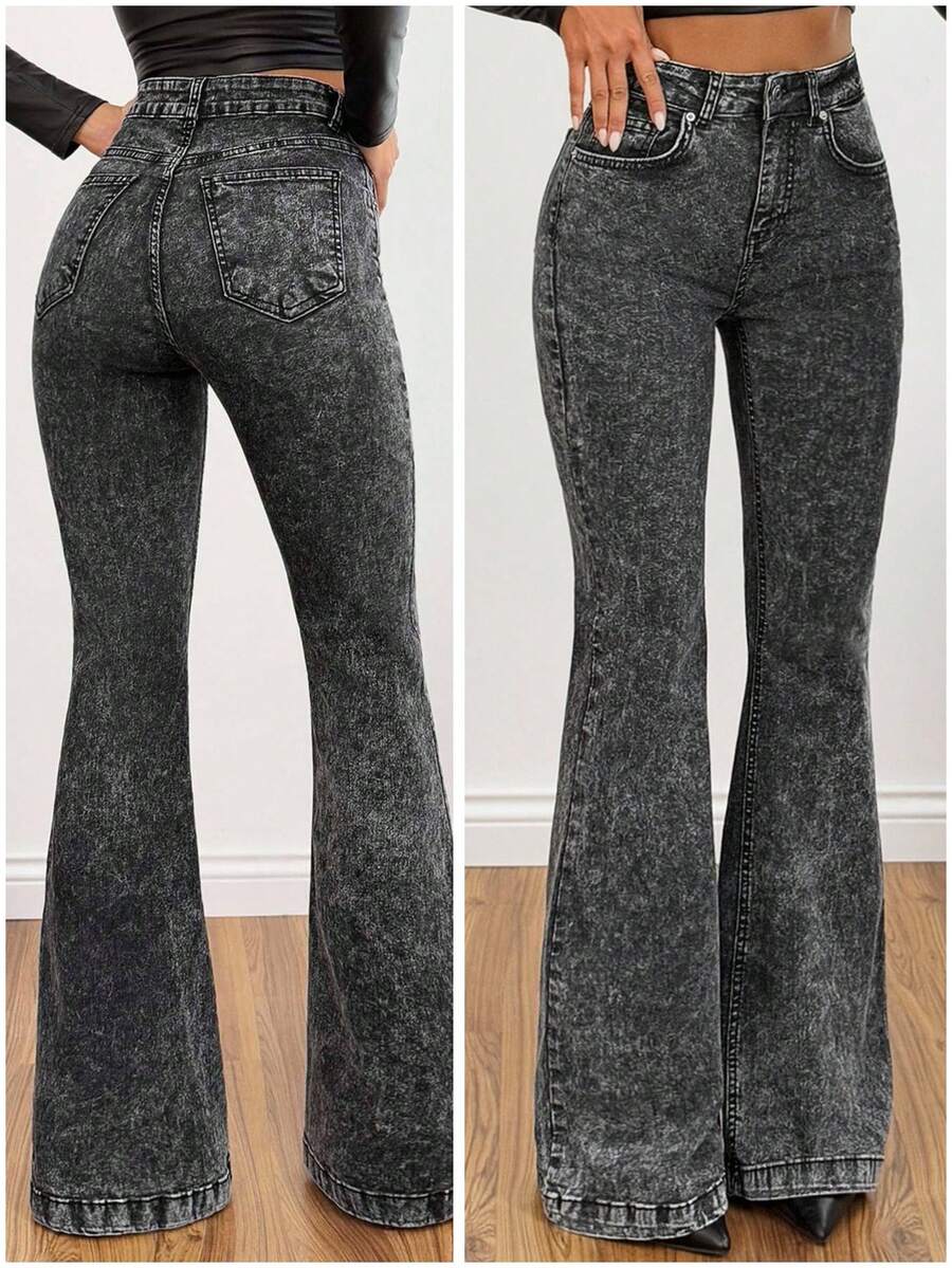 EURMUSE Petite 98Cotton Pastal Slim Fit Flared Woman Casual Sexy Jean Petite Swimming - Grey - View 1
