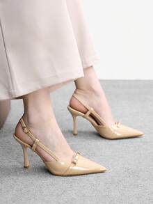 CUCCOO BIZCHIC Women's Pointed Toe Buckle Design Fashion High Heel Sandals For Daily Wear Summer Shoes - Apricot - View 5