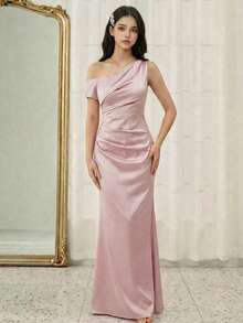 Pitira Teen Girls Elegant Cold Shoulder Long Party Dress, Suitable For Prom, Wedding, Party And Other Occasions - Pink - View 3