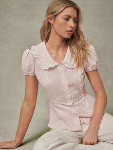 WESTFADE Chemisier rose à manches courtes et boutons pour femmes - Rose bonbon - Voir 4