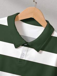 Vacaura Tween Boy Casual Daily Collegiate Style Contrast Color Stripe Print Short Sleeve Polo Shirt, Summer - Multicolor - View 4