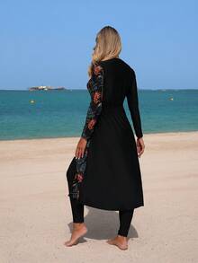 Swim Mulvari Bộ 2 món burkini in họa tiết lá cọ cổ điển, đồ bơi đi biển thường ngày dành cho nữ. - Nhiều màu - Xem 2