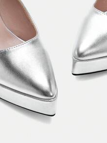 Glitzique 女士镂空高跟鞋，超高跟，粉色、杏色、白色、黑色、红色、银色、金色可选，时尚鞋履 - 銀色 - 查看 11