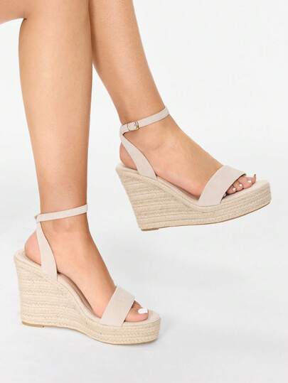 Glitzique 女士夏季新款海滩度假休闲舒适透气花卉印花亚麻绳圆头厚底凉鞋