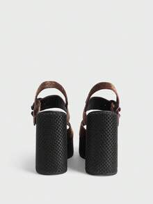 Sugerpunk 厚底凉鞋 女士拖鞋 鱼嘴坡跟 时尚女鞋 - 咖啡棕 - 查看 4