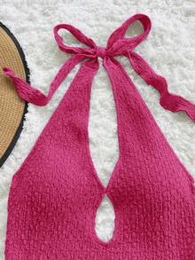 Soleia 新款休闲度假西部海滩婚礼宾客着装返校毕业早午餐圣帕特里克节春假复活节音乐节优雅波西米亚热带无袖露背办公室工作吊带棕色纹理针织女式迷你连衣裙 - 玫紅色 - 查看 3