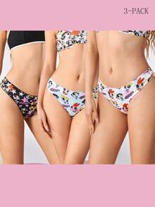 THE POWERPUFF GIRLS X SHEIN 3pcs/Set Women Cartoon Print Comfortable Thong Panties - Multicolor - View 1