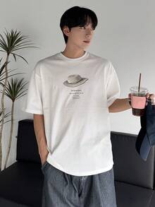 DAZY Men's White Letter Print Round Neck Short Sleeve T-Shirt, Summer - White - View 7