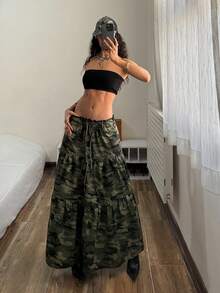 StreetHx Women's Drawstring Waist Casual Camouflage Denim A-Line Skirt - Multicolor - View 4