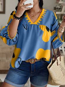 SHEIN LUNE Plus Size Casual Vacation Random Floral Print Shirt - Multicolor - View 1