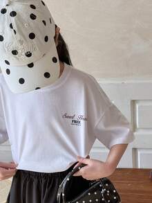 DAZY 少女圆领印花短袖休闲T恤，秋季款 - 白色 - 查看 5