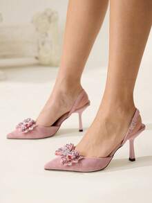 CUCCOO CHICEST 女士鞋履春夏新款立体可爱大蝴蝶结尖头酒杯跟中跟浪漫优雅简约黑色缎面高跟露跟约会下午茶派对情人节优雅礼服宴会约会晚礼服甜美性感露跟婚鞋半拖鞋马卡龙白米色蓝色宝蓝色粉色棕色绿色酒红色灰色玫瑰红紫色黄色橙色杏色金色银色水钻大号水钻花朵蕾丝优雅鞋婚鞋春鞋新娘鞋 - 嫩粉紅色 - 查看 5