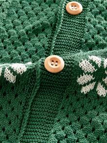 ROMWE MEN Casual 男士复古镂空花卉图案单排扣短袖针织开衫 - 卡其色 - 查看 6