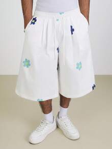 TOKVUE Men's Casual Floral Print Wide Leg Pants, Summer - White - View 1