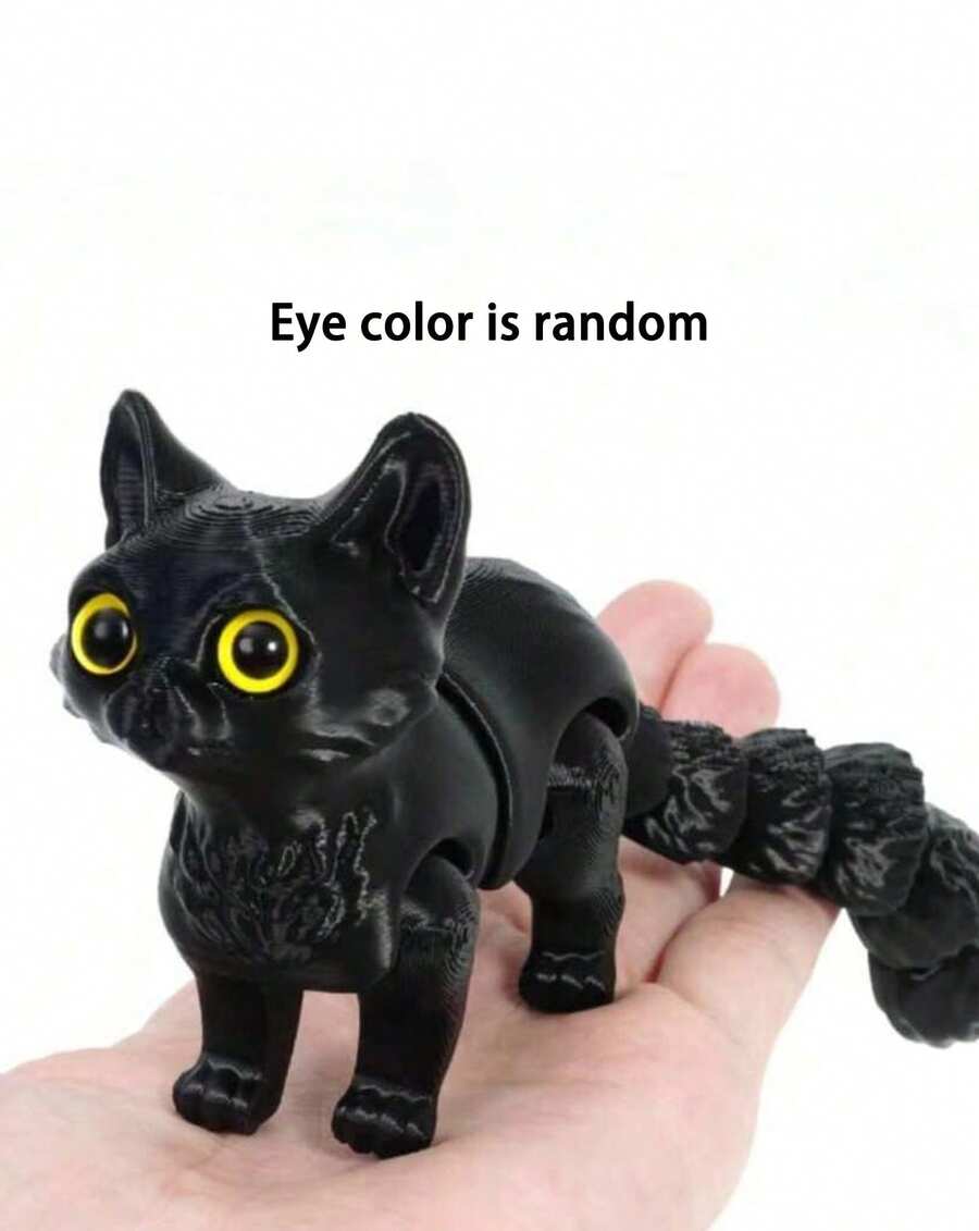 POKOJA LAND - BESTSELLERS 1-Pack 3D Printed Kitten With Retractable Tail - Articulated Poseable Model & Creative Gift For Kids - Multi-color - black (random eye color) - View 1