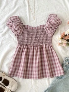 SHEIN 少女休闲翻领收腰短袖露脐衬衫 - 粉色 - 查看 2