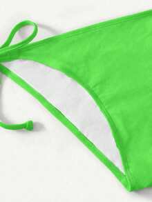 SHEIN Swim Women's Solid Color Halter Tie Sexy Bikini Swimwear Set, Summer Beach - Olive Green - View 5