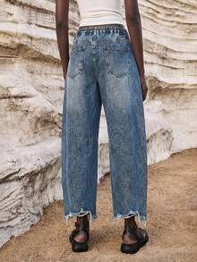 Maija Jeans acampanados de talla grande con lavado y efecto desgastado - Azul lavado medio - Ver 3