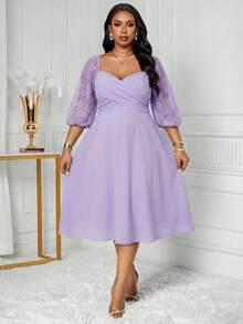 SHEIN Lady Đầm dài tay màu trơn cỡ lớn, tối giản và thời trang, phù hợp cho mùa hè, lễ Phục sinh, lễ tốt nghiệp, dự tiệc cưới, trang phục công sở thường ngày. - Màu tím - Xem 4