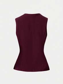 Girlism Teen Girls Sleeveless Top And Pants Set, Metal Button Closure, Elegant Retro Style,,,Kids - Burgundy - View 8