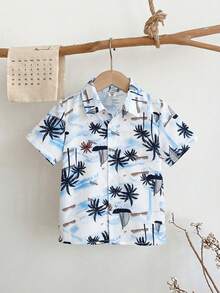 SHEIN Young Boy Summer Vacation Casual Coconut Tree Print Shirt - Multicolor - View 1
