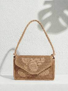 SHECARRY 女士单肩包、流浪包、草编包、流苏包，时尚、优雅、简约、个性化、百搭，适合海滩、度假、假日、夏季、海边、沙滩派对 - 駝色 - 查看 2