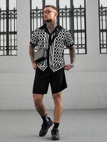 Manfinity CasualCool Bộ đồ nam thường ngày gồm áo sơ mi ngắn tay kẻ sọc hình học và quần short. - Nhiều màu - Xem 4