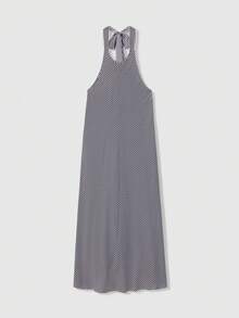 Lumivelle 女士春夏新款吊带系带条纹超大喇叭休闲度假浪漫露背连衣裙 - 黑與白 - 查看 6