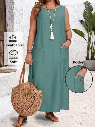 EMERY ROSE فستان بدون أكمام ذو لون أحادي، كاجوال للعطلات